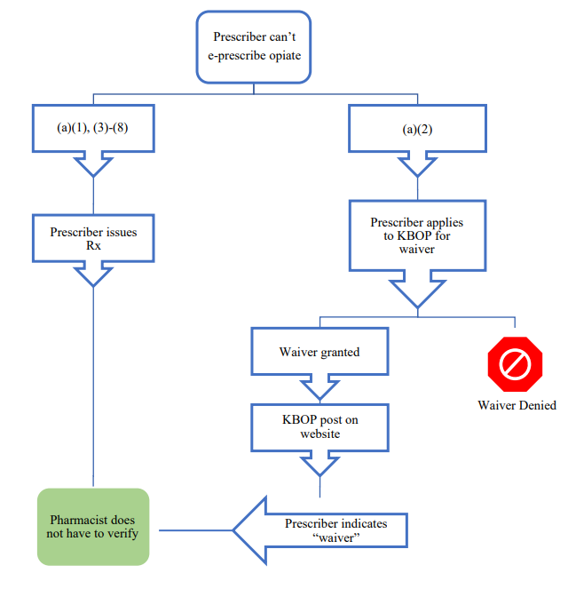 Flowchart detailing the process of obtaining an electronic prescribing waiver. Flowchart is fully explained in text.